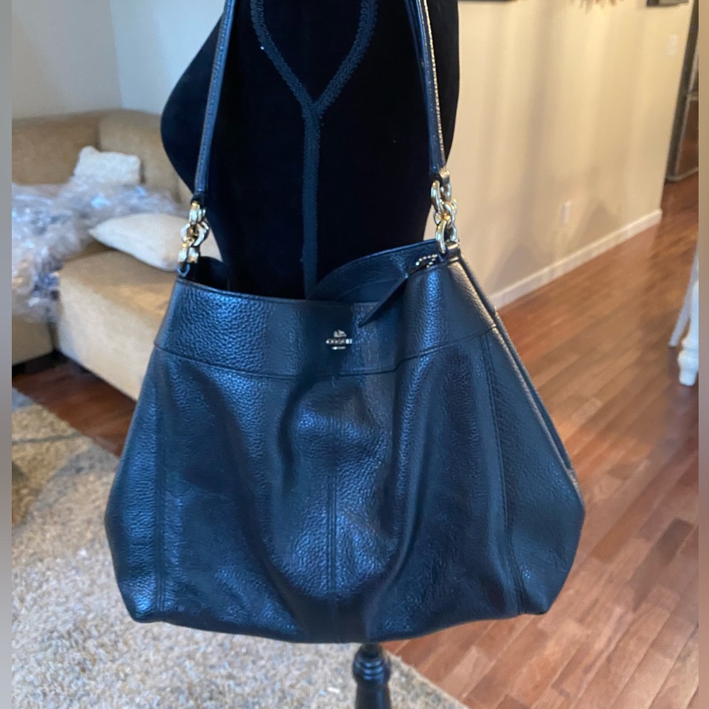 Coach Large Lexy Black Shoulder Bag, Refined Leather